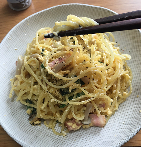 生クリームと「ディチェコ」のスパゲッティーニを買って「カルボナーラ」に再挑戦！
